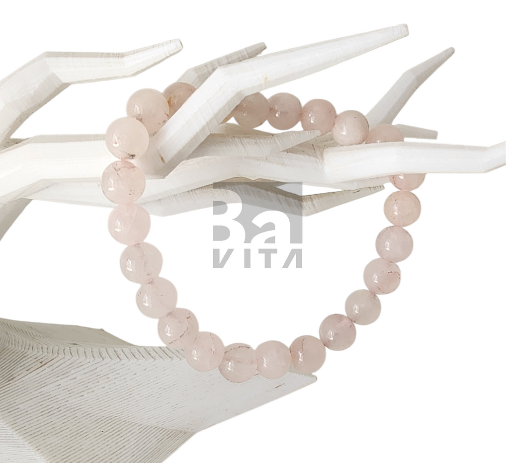 Doğal Taş Bileklik-T8 Pembe Kuvars 22 cm 8mm