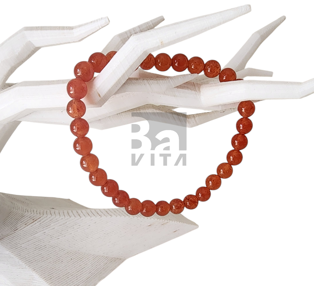 Doğal Taş Bileklik-T6 Kırmızı Akik 22 cm 6mm