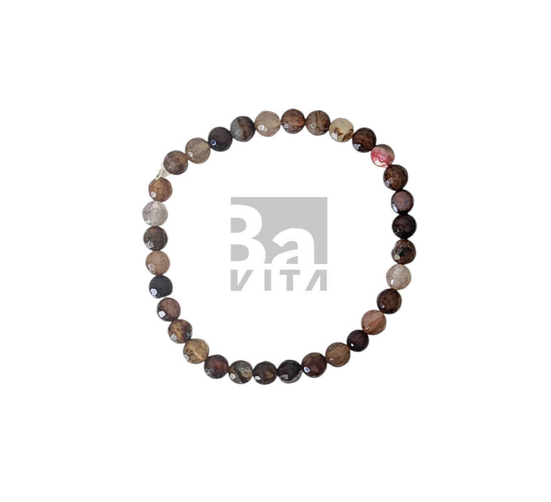 Doğal Taş Bileklik-T7 Kahverengi Akik Faset Kesim 22 cm 6mm