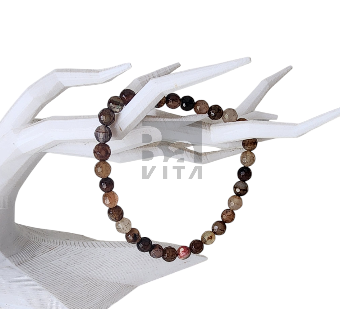 Doğal Taş Bileklik-T7 Kahverengi Akik Faset Kesim 22 cm 6mm