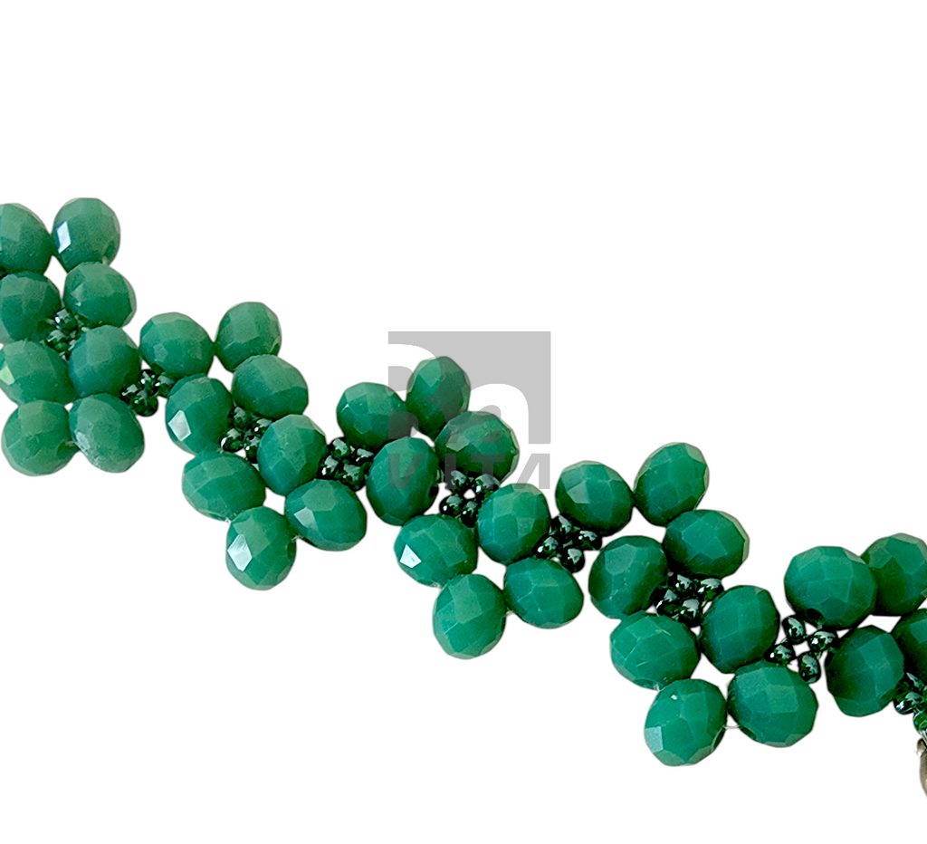 Cam Boncuk Bilekik-T1 Mat Yeşil Faset Kesim 17 cm