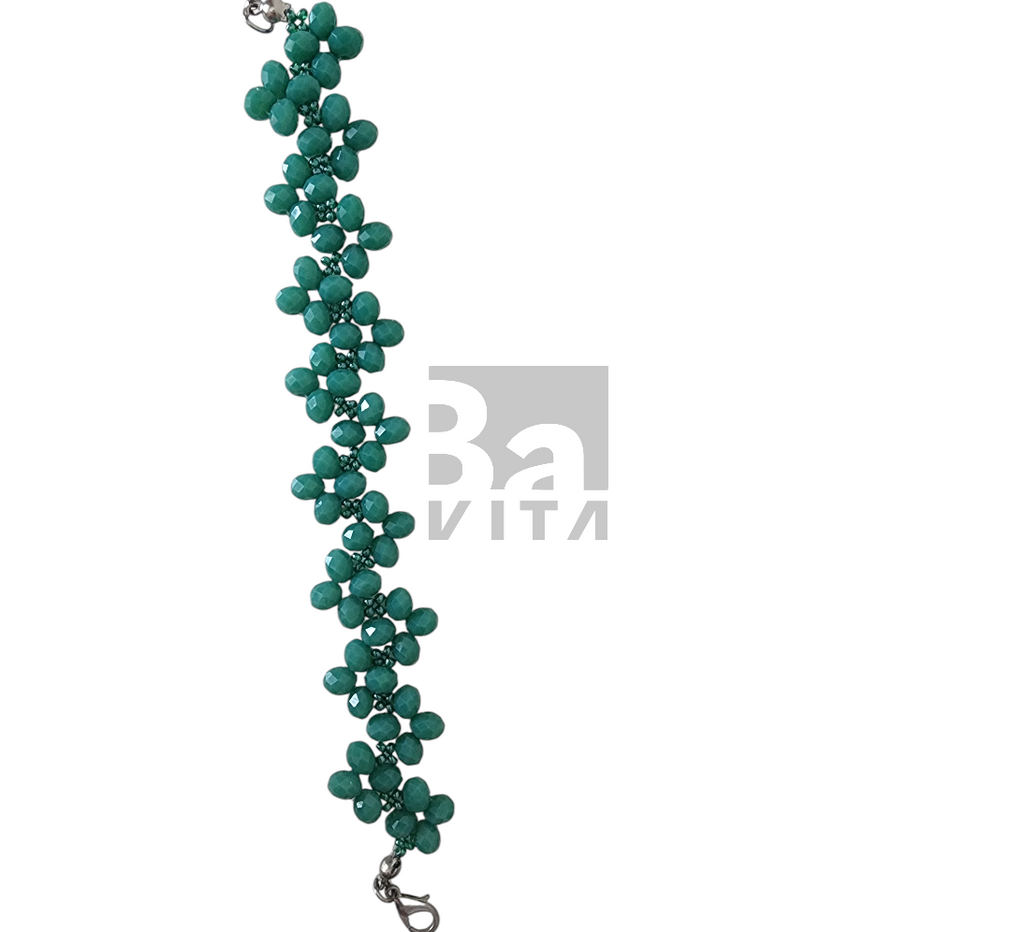 Cam Boncuk Bilekik-T1 Mat Yeşil Faset Kesim 17 cm