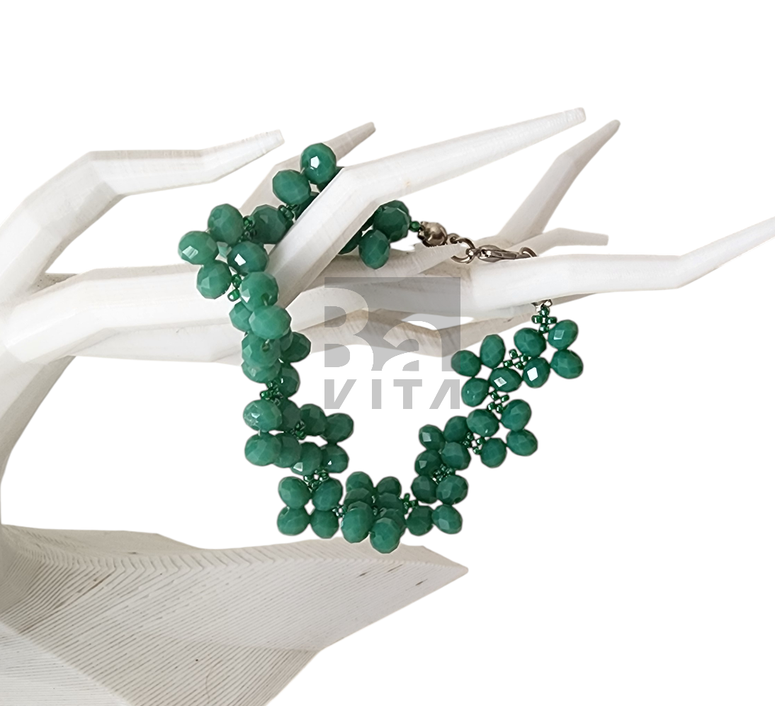 Cam Boncuk Bilekik-T1 Mat Yeşil Faset Kesim 17 cm