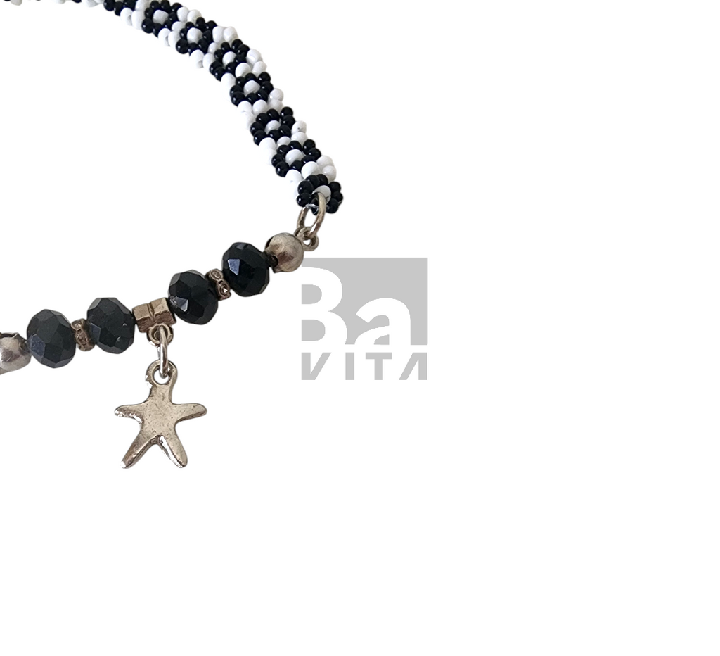 Kum Boncuk Halhal-T4 Siyah Beyaz 23 cm