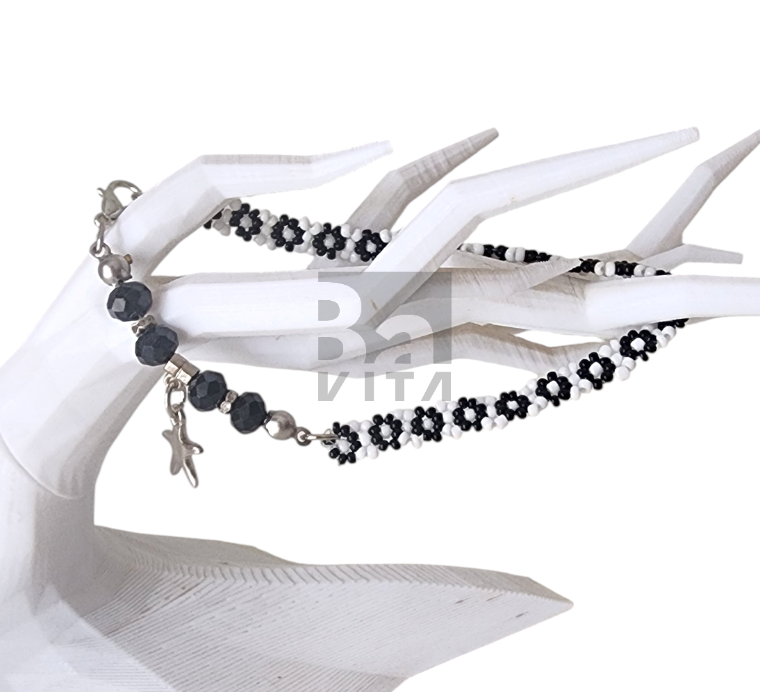 Kum Boncuk Halhal-T4 Siyah Beyaz 23 cm