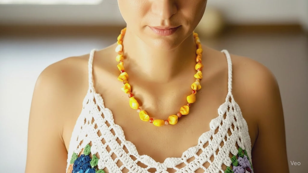 Doğal Taş Kolye-T5 Kehribar Sarı 50 cm